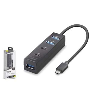 iETOP TU0529 Type-C 3.2 Gen1 Hub 4 Port 5 Gbps 80 cm Siyah