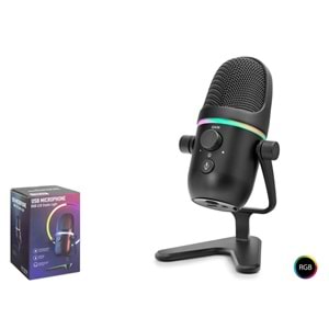 HADRON ME5 Gaming RGB Masaüstü Mikrofon Çift Modlu Gain Kontrollü Type-C 192kHz 24Bit Siyah