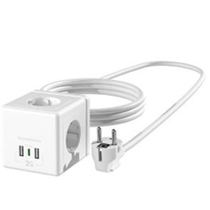 S-link PRZ04 4 Soketli 2 USB 1 Type-C PD20 2M 306 Joule Tam Bakır Küp Beyaz Akım Korumalı Priz