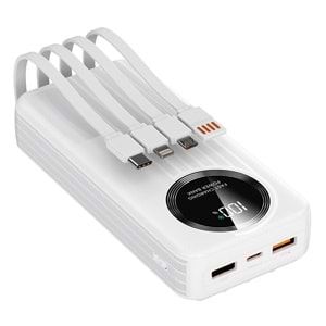 S-link IP-G220 20000mAh PD20W+QC3.0 Dahili Kablolu Beyaz LCD Taşınabilir Pil Şarj Cihazı Powerbank