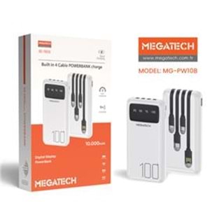 Megatech MG-PW10B 10.000 Mah Beyaz Powerbank Digital Gösterge 