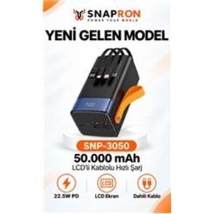 Snapron SNP-3050 50.000 Mah LCD Ekran Dahili Kablolu 22.5w Hızlı Şarj Powerbank
