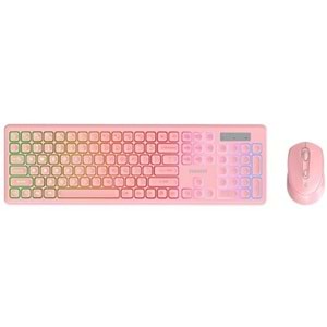 Everest KM-319BT Pembe 2.4G+BT1+BT2 Çoklu Cihaz Bağlantılı Q Set Kablosuz Klavye + Mouse