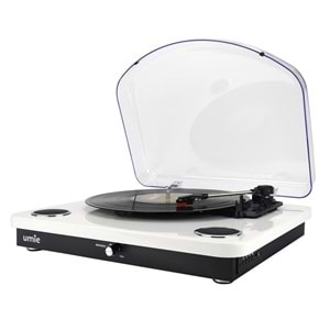 UMİE Bemol Beyaz Piano Kaplama 10W BT İN, BT OUT, RCA, USB Özellikli Nostaljik Pikap