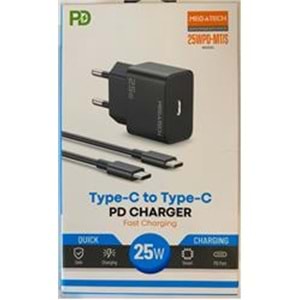Megatech 25Wpd-Mt-S 25w Type-C Ev Şarj Kafa+Type-c to Typec Kablo ( Hızlı Şarj ) 