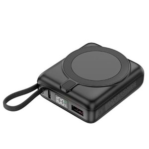 S-link M10L 10000mAh Magsafe 15W PD22.5W+QC3.0 18W Siyah Led Logo Şarj Cihazı Powerbank