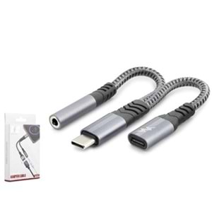 HADRON GJ018 Type-C 3.5 mm Araç Şarj Ses Ayırıcı Kablo Siyah