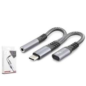 HADRON GJ018 Type-C 3.5 mm Araç Şarj Ses Ayırıcı Kablo Siyah