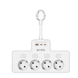 S-link PRZ08 Beyaz 4 Soketli 15cm 1 USB 2 Type-C PD20W Tam Bakır Kablolu Akım Korumalı Priz