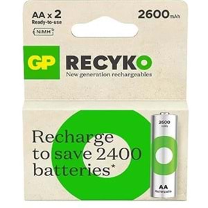 GP AA 2600 mAh Şarjlı Kalem Pil 2'li Paket GP270AAHCEMTR-2GB
