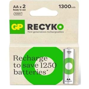 GP AA 1300 mAh Şarjlı Kalem Pil 2'li Paket GP130AAHCEMTR-2GB