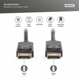 DIGITUS 10metre AK-340100-100-S DP Görüntü Kablosu