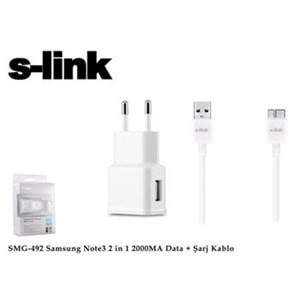 S-link SMG-492 2000mah Note 3 Şarj Kablo Priz Data Şarj Kablosu 