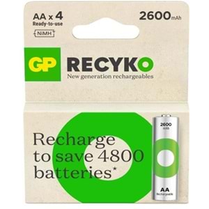 GP AA 2600 mAh Şarjlı Kalem Pil 4'lü Paket GP270AAHCEMTR