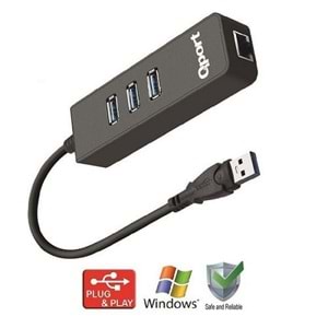 QPORT Q-U3G Gigabit USB 3.0 Ethernet Çoklayıcı Hub