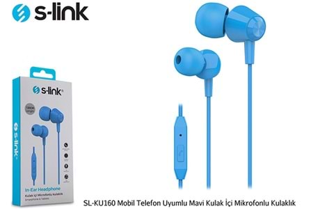 S-link SL-KU160 Mobil Telefon Uyumlu Mavi Kulak İçi Mikrofonlu Kulaklık 