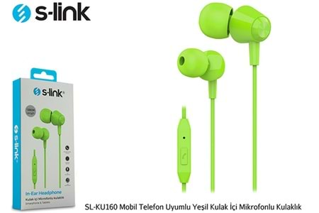 S-link SL-KU160 Mobil Telefon Uyumlu Yesili Kulak İçi Mikrofonlu Kulaklık 