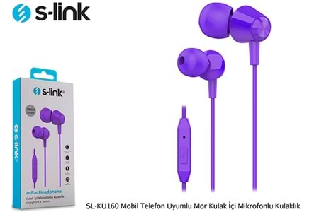 S-link SL-KU160 Mobil Telefon Uyumlu Mor Kulak İçi Mikrofonlu Kulaklık 