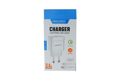 Megatech CC-03 (MT-Cl34) 3.4A Lightning Usb Kablo + Ev Şarj Adaptörü Hızlı Şarj