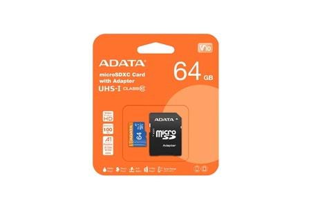 Adata 64GB Premier microSDXC Card with Adapter UHS-I Class10 V10 Hafıza Kartı