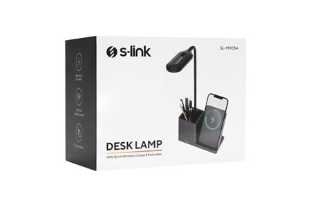 S-link SL-M9054 Siyah TypeC 10W Kablosuz Şarj Cihazı Kalemlikli Masa Lambası