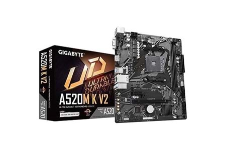 Gigabyte A520M-K V2 DDR4 5100MHz PCI-E Gen3 M.2 USB 3.2 VGA HDMI mATX AM4 Anakart