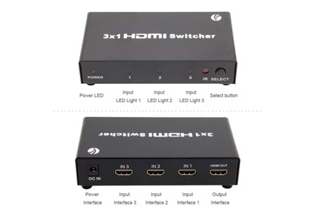 Vcom DD433 3-1 Port 1.4V 3D Metal Hdmi Switch