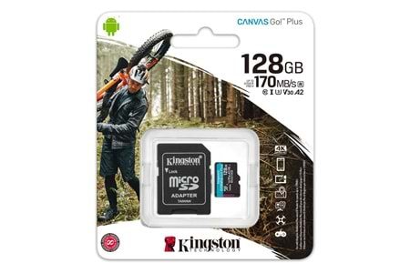 Kingston SDCG3-128GB 128GB microSDXC Canvas Go Plus 170R A2 U3 V30 Card + ADP Hafıza Kartı