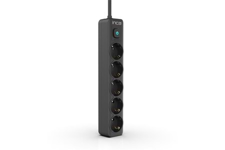 INCA IPW-44SY 5li Akım Korumalı Led Tuşlu Priz 1,5M Siyah