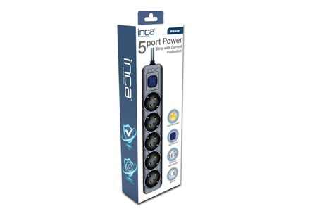 INCA IPW-44SY 5li Akım Korumalı Led Tuşlu Priz 1,5M Siyah
