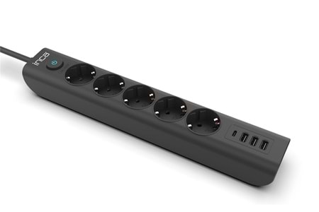 INCA IPW-44TU 5li 1,5mt Siyah 3Usb+Typ-C Akım Korumalı Led Tuşlu Priz 