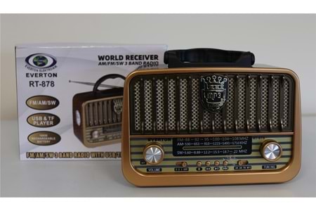 Everton Rt-878 Bluetooth (El Feneri) Fm-Usb-Tf-Aux Şarjlı Nostaljik Radyo