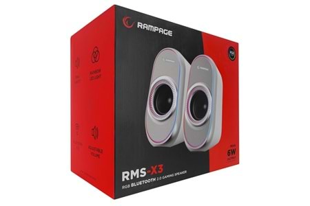 Rampage RMS-X3 2.0 6W Bluetooth Özellikli Beyaz Multimedia RGB Işıklı Gaming USB Speaker