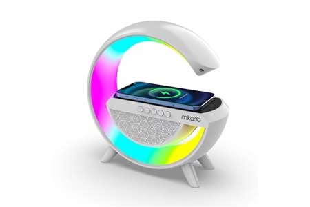 Mikado MD-G111 Beyaz 10W 1800mAh BT-TF-USB-15W Wireless Şarj RGB Işıklı Speaker