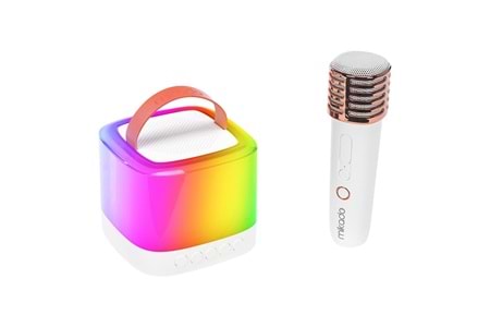 Mikado MD-16BT Favorite Beyaz TF Kart Destekli Bluetooth Wireless Karaoke Mikrofonlu 1200mAh Speaker
