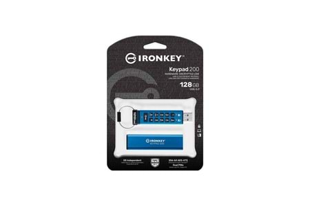 Kingston IKKP200-128GB 128GB IronKey Keypad 200, FIPS 140-3 Lvl 3 (Pending) Flash Bellek