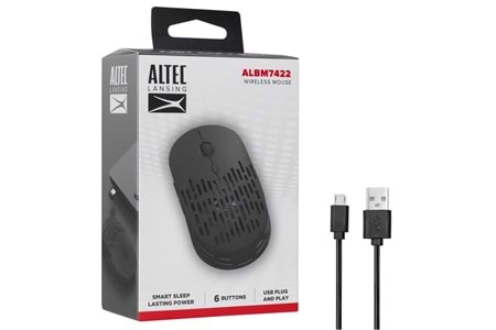 Altec Lansing ALBM7422 Siyah 2.4GHz Şarj Edilebilir Tek Renkli 1600DPI Optik Kablosuz Mouse