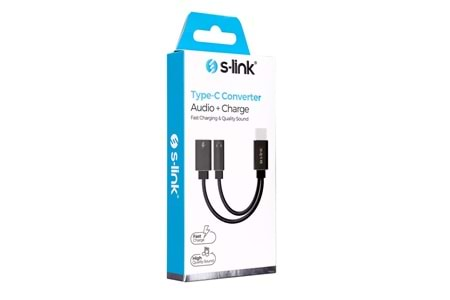 S-link SL-TA45M Gri Metal TypeC to 3.5 jack+TypeC Çevirici