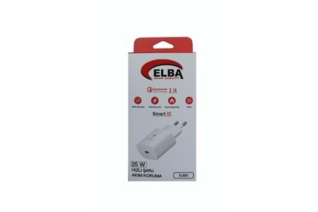Elba ELB42 Beyaz 25W Şarj Kafa+ İphone Kablo USB-C PD3.0-QC4.0(Akım Koruma-Hızlı Şarj-)