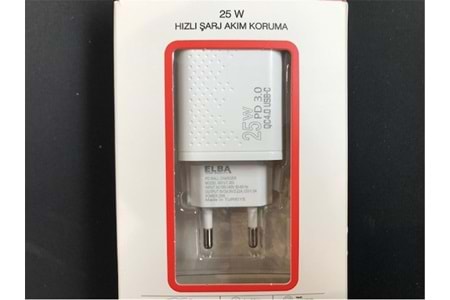 Elba ELB42 Beyaz 25W Şarj Kafa+ İphone Kablo USB-C PD3.0-QC4.0(Akım Koruma-Hızlı Şarj-)
