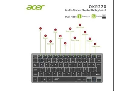 Acer OKR220 Siyah MultiDevice Dual Mode 2.4GHZ Bluetooth Klavye (Smart Tv)(Android)