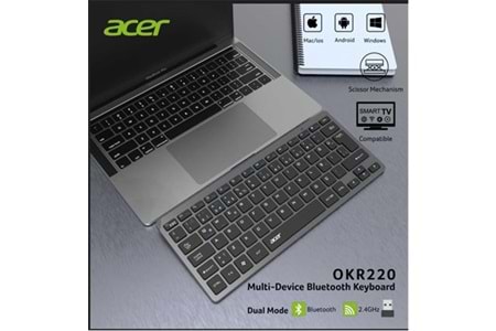 Acer OKR220 Siyah MultiDevice Dual Mode 2.4GHZ Bluetooth Klavye (Smart Tv)(Android)