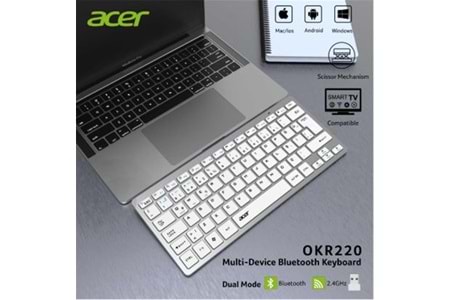 Acer OKR220 Beyaz MultiDevice Dual Mode 2.4GHZ Bluetooth Klavye (Smart Tv)(Android)