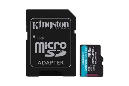 Kingston SDCG4-256GB 256GB microSDXC Canvas Go Plus Gen4 200MB-s A2 U3 V30 Card + ADP Hafıza Kartı