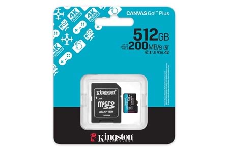 Kingston SDCG4-512GB 512GB microSDXC Canvas Go Plus Gen4 200MB-s A2 U3 V30 Card + ADP Hafıza Kartı