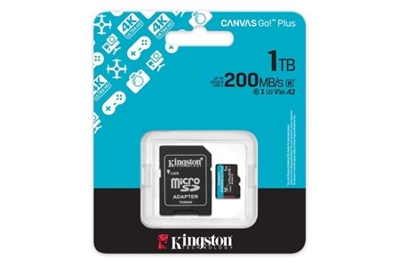 Kingston SDCG4-1TB 1TB microSDXC Canvas Go Plus Gen4 200MB-s A2 U3 V30 Card + ADP Hafıza Kartı