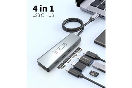 Inca ITPT-4TX 4 Port Type-C 3.1 Veri ile3.1 10 Gbps Type-C Çoklayıcı Kablo uzunluğu 15cm