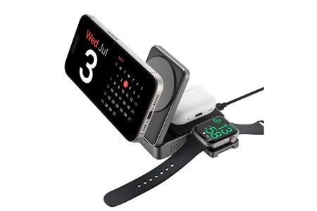 S-link SW-CWF116 Siyah Telefon Kulaklık Akıllı Saat 15W 3 in 1 Magsafe Qi2 Kablosuz Şarj Cihazı