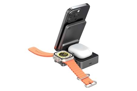 S-link SW-CWF116 Siyah Telefon Kulaklık Akıllı Saat 15W 3 in 1 Magsafe Qi2 Kablosuz Şarj Cihazı