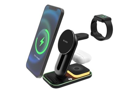 S-link SW-CWF117 Siyah Ayarlanabilir Standlı 15W 3 in 1 Magsafe Kablosuz Şarj Cihazıı